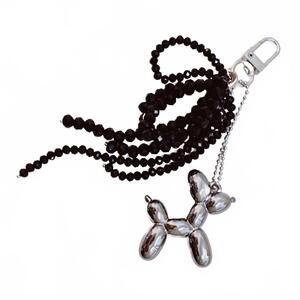 NEW ELLISON+YOUNG women's balloon dog bag charm and beaded bow keychain in black